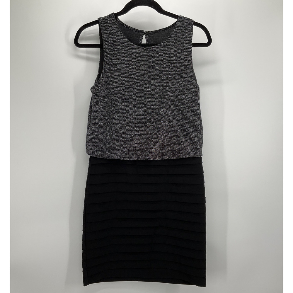Scarlett Black Metallic Sheath Dress 4P Sleeveless Textured Banded Cocktail
